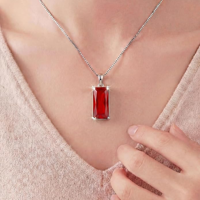 8mm x 16mm Square Birthstone Pendant Necklace – Fashion charming Sterling Silver Gift for women