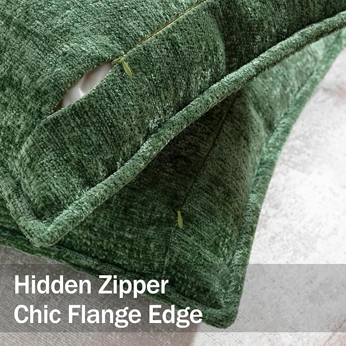 DEZENE Pack of 2 Forest Green Christmas Decorative Throw Pillow Covers 24x24 Cozy Soft Chenille Accent Vintage Square Couch Pillow Covers for Home Decor Bed Sofa Living Room