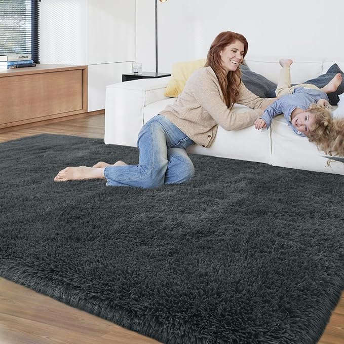 Fluffy Area Rugs 5x7 for Bedroom: Shag Rugs for Bedroom- Grey Plush Fluffy Rugs Carpets for Living Room- Soft Fuzzy Rugs for Kids Room (Gray, 5x7Feet)
