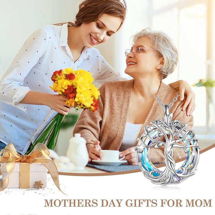 TOUPOP Tree of Life Necklace Gifts for Women 925 Sterling Silver Family Tree Pendant with Crystal Birthday Irish Jewelry Gifts for Women Her Wife Mom