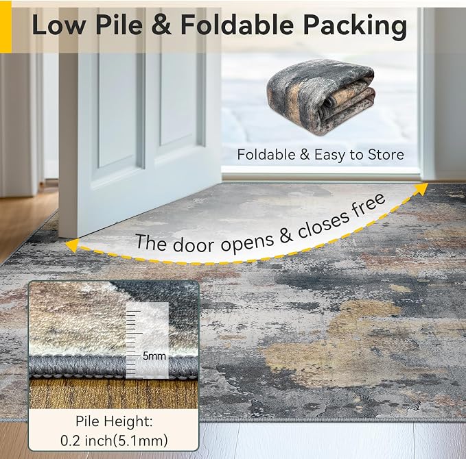 RELEANY Washable Area Rugs 9'x12' Non-Slip Modern Abstract Soft for Living Room Entryway Bedroom Kitchen, Print Pattern, Charcoal Brown