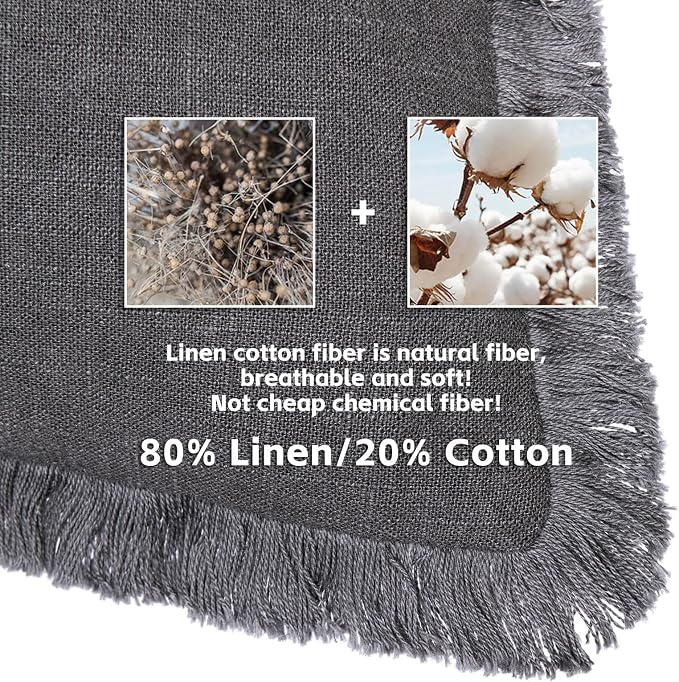 AmHoo Pack of 2 Linen Pillow Covers with Tassels Fringed Decorative Rustic Natural Throw Pillowcase Cushion for Couch Sofa Bedroom 18 x 18-Inch Dark Grey
