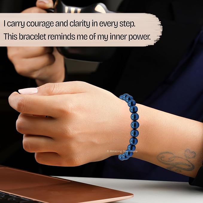 Amazing Gemstone Blue Hematite Bracelet for Women Men's Gifts - Protection Healing Crystal Bracelet - 8mm Gemstone Beaded Adjustable Bracelet Pulseras para Hombres Mujer Stocking Stuffers