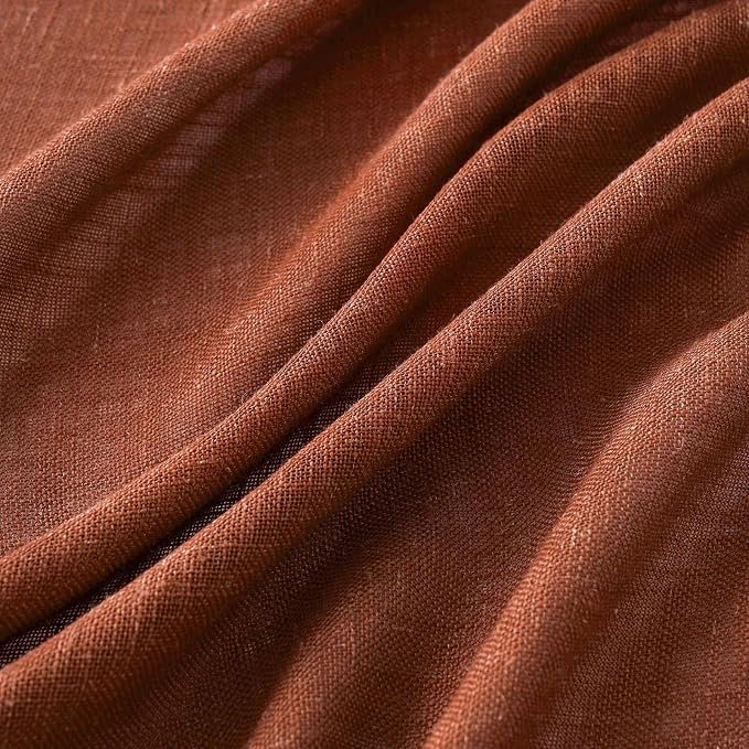 MIULEE Burnt Orange Kitchen Curtains 24 Inch Length 2 Panels, Soft Thick Linen Textured Semi Sheer Light Filtering Short Cafe Tier Curtains for Small Half Window Back Tab Rod Pocket Fall Boho Decor