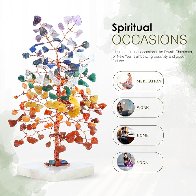 Crocon® Crystal Heart Base Tree of Life, Birthday Gifts for Women, 7 Chakra Healing Crystals Tree Brings Positive Energy, Good Luck, Feng Shui House & Office Desk Decor for Girlfriend & Wife Present