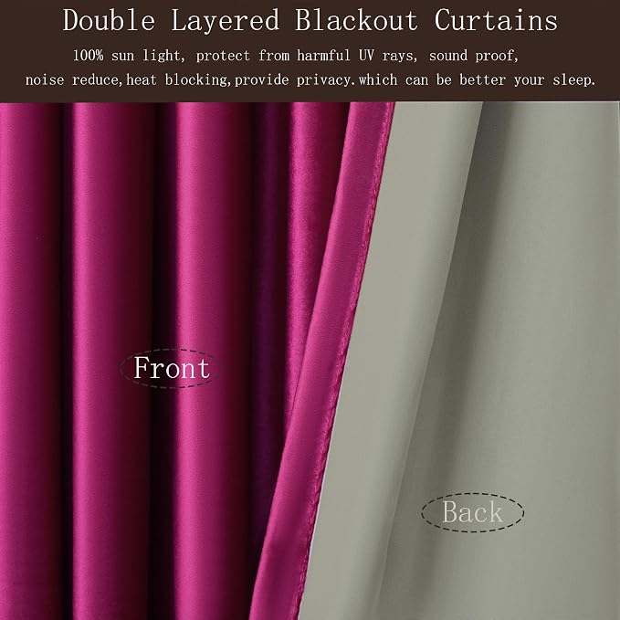 PRIMROSE Full Blackout Hot Pink Velvet Curtains 102 inch Long for Living Room,2 Liner Rod Pocket Back Tab Thermal Window Curtains Room Darkening Heavy Decorative Curtain Drapes for Bedroom