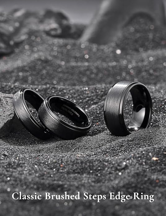 King Will Classic Tungsten Carbide Ring Brushed Two Grooved Center Hammered Design Mens Wedding Band for Men