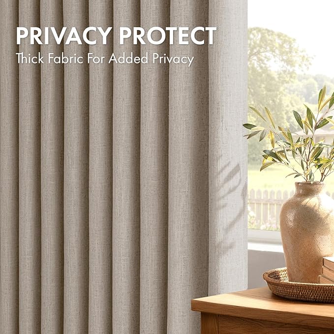MIULEE 4 Panels Set Taupe Pinch Pleated Linen Curtains 108 Inches Length for Living Room Bedroom, Extra Long Pinch Pleat Drapes Back Tab Light Filtering Burlywood Brich Foor to Ceiling Curtains