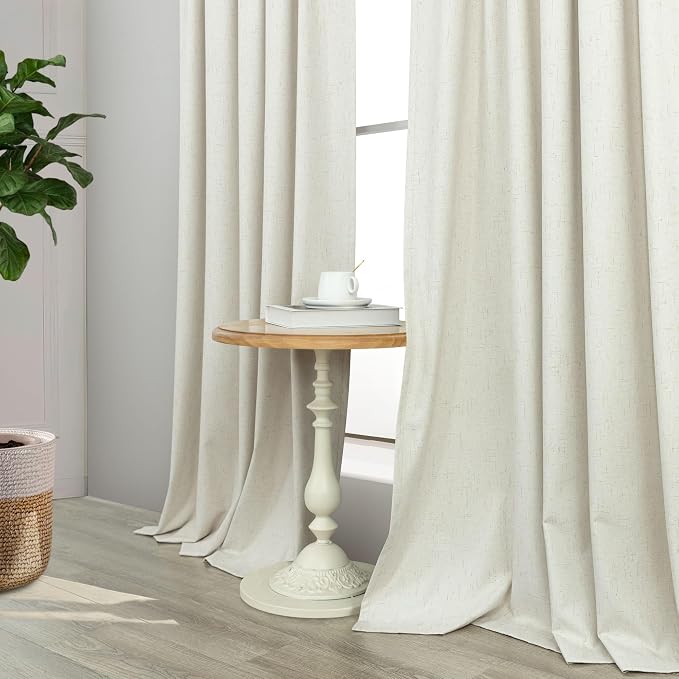 Extra Wide 60 Inch Width 100% Blackout Linen Curtains 102 Inches Long 2 Panels for Living Room Bedroom Darkening Thermal Insulated Cream Ivory Window Sliding Door Drapes Back Tab 60 x 102 Inch Length