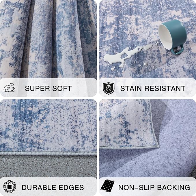 6x9 Area Rugs Living Room Rug Abstract Washable Rug Non-Slip Soft Low Pile Indoor Floor Stain Resistant Thin Carpet for Bedroom Dining Room Home Office Farmhouse Nursery - Teal & Sage Green 6' x 9'