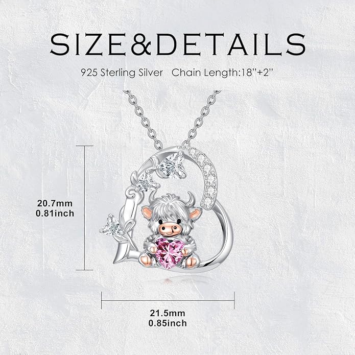 PELOVNY Teddy Bear Necklace for Women 925 Sterling Silver Bear/Highland Cow/Fox/Cat/Axolotl Birthstone Necklace Christmas Birthday Jewelry Gifts for Mom Daughter Wife Sister