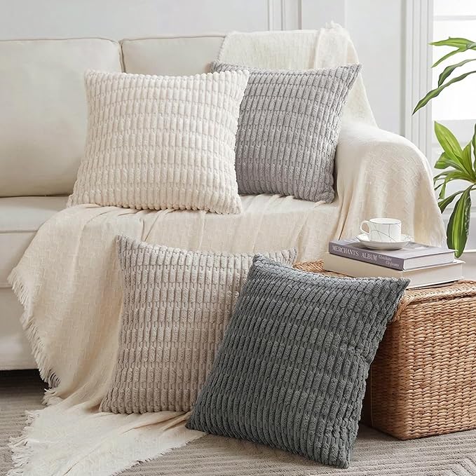 Fancy Homi 4 Packs Decorative Throw Pillow Covers for Living Room Couch Bed, Modern Farmhouse Boho Home Décor Accent Cushion Case, 20" x 20", Grey Series