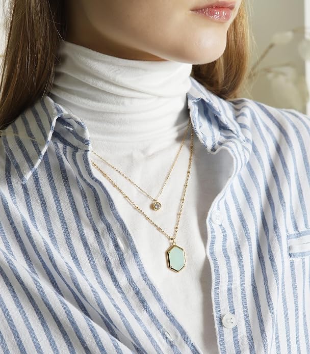 OZEL JEWELRY & GIFT Layered Gold Necklaces for Women - Crystal Colorful Delicate Cutting Pendant Necklace - 18K Gold Plated - Birthday Gifts (Made in Korea)