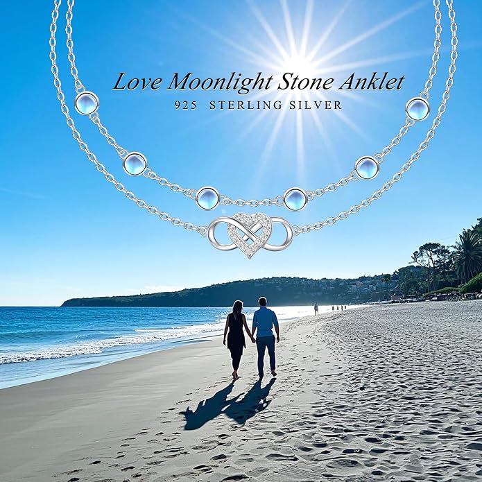 S925 Sterling Silver Ankle Bracelets Butterfly/Evil Eye/Anchor/infinity/Beach Anklet for Women Opal Moonstone Foot Chain Beach Jewelry