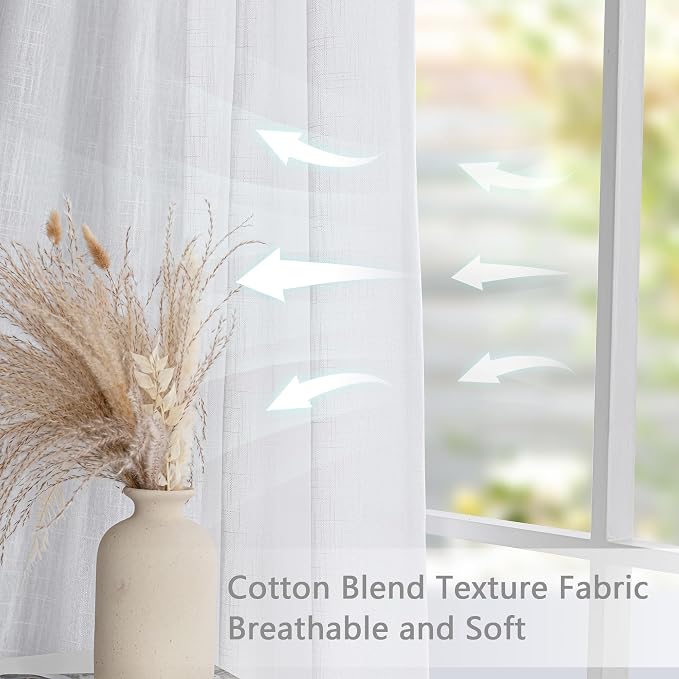 MYSKY HOME White Curtains 80 Inch Length 2 Panels Set, Semi Sheer Cotton Blend Soft Touch Light Filtering Drapes for Doorways Sliding Glass Door, 50" Wide per Panel, White, 2 PCs