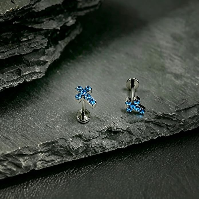 [2 Pairs Value Set]G23 Titanium Stud Earrings for Sensitive Ears, 18G Hypoallergenic Piercing Studs with Flat Back, Internal Thread Earring Jewelry for Women