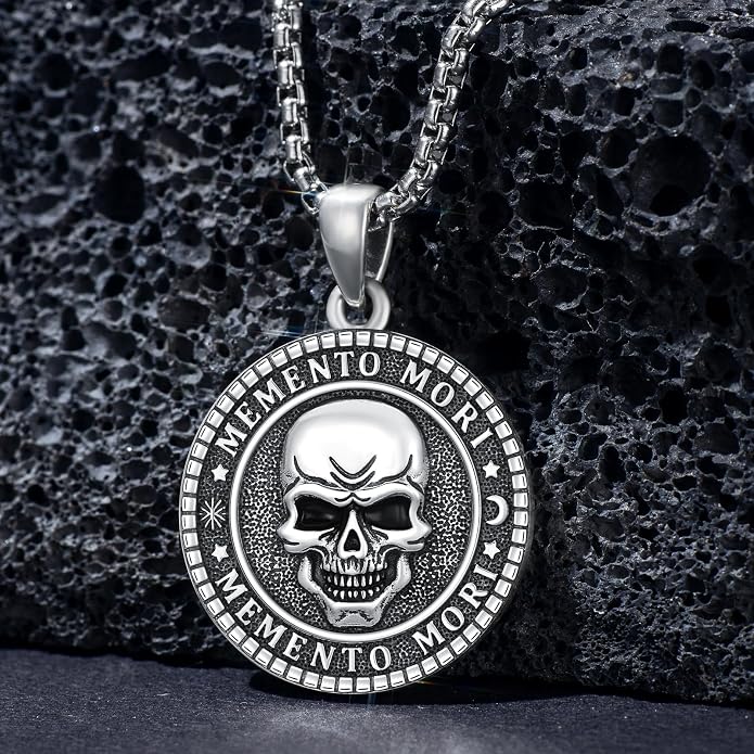Skull/Skeleton Memento Mori Necklace 925 Sterling Silver Skull/Skeleton Pendant Hourglass Necklace Skull/Skeleton Jewelry for Men Women