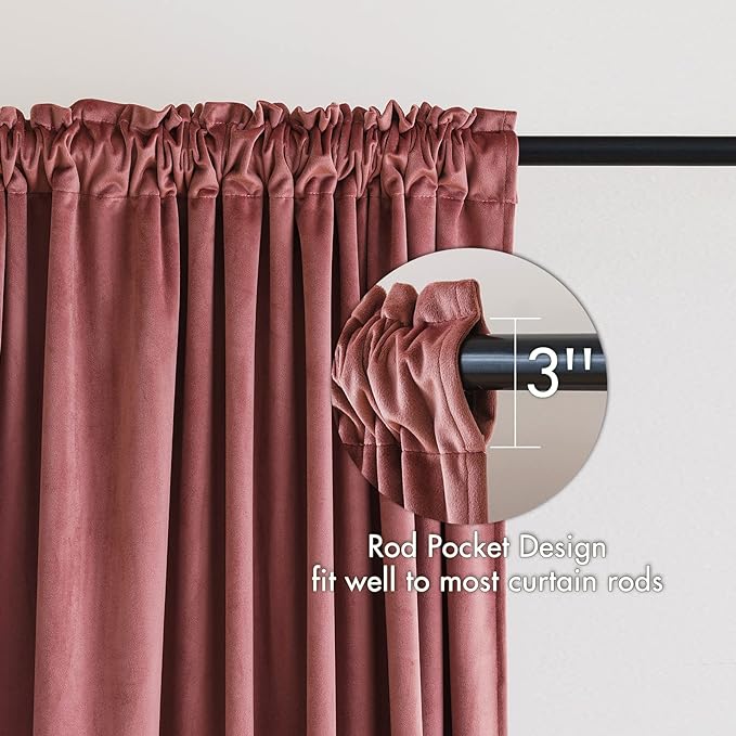 MIULEE Dusty Rose Pink Blackout Velvet Curtains Drapes 96 Inch Long 52"x96" | Luxurious Bedroom Living Room Decor, Room Darkening, Thermal Insulated, Rod Pocket Design, Super Soft Fabric