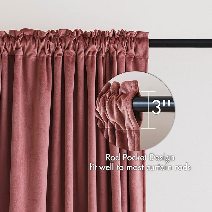 MIULEE Dusty Rose Pink Blackout Velvet Curtains 108 Inch Long 52"x108" Soft | Luxurious Bedroom Living Room Decor, Room Darkening, Thermal Insulated, Rod Pocket Design, Super Soft Fabric, Extra Long
