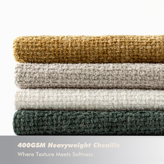 20x20 Chenille Throw Pillow Covers, Pack of 4, Neutral Yellow/Green Series