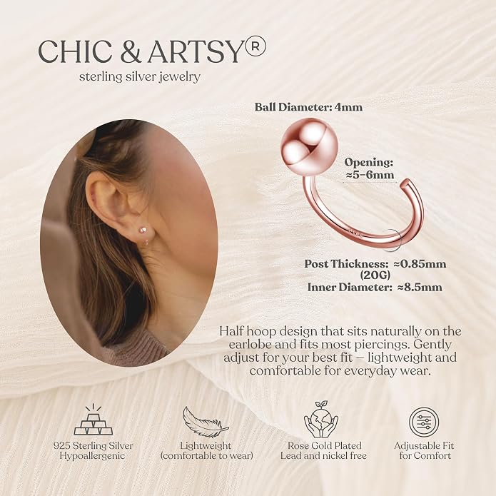 CHIC & ARTSY 925 Sterling Silver Half Hoop Earrings for Women, Small Huggie Hoops Set with Ball Bar Star Moon Cross & Pearl, Lightweight Comfort Fit Everyday & Sleep Earrings