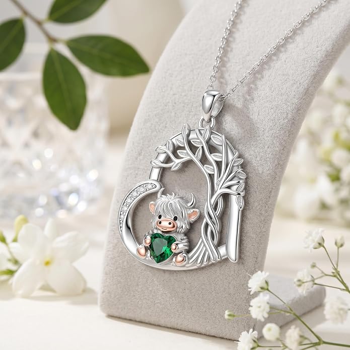 PELOVNY Teddy Bear Necklace for Women 925 Sterling Silver Bear/Highland Cow/Fox/Cat/Axolotl Birthstone Necklace Christmas Birthday Jewelry Gifts for Mom Daughter Wife Sister