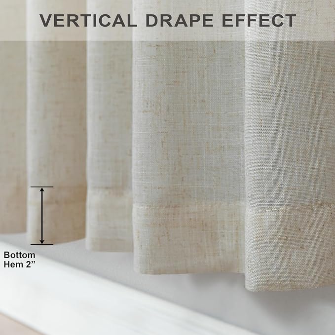 Beige Curtains 72 Inch Length for Living Room 2 Panels Set Back Tab Rod Pocket Light Reducing Semi Sheer Flax Linen Curtains for Bedroom Sack Tweed Crude Country Farmhouse Decor 52x72 Inches Long