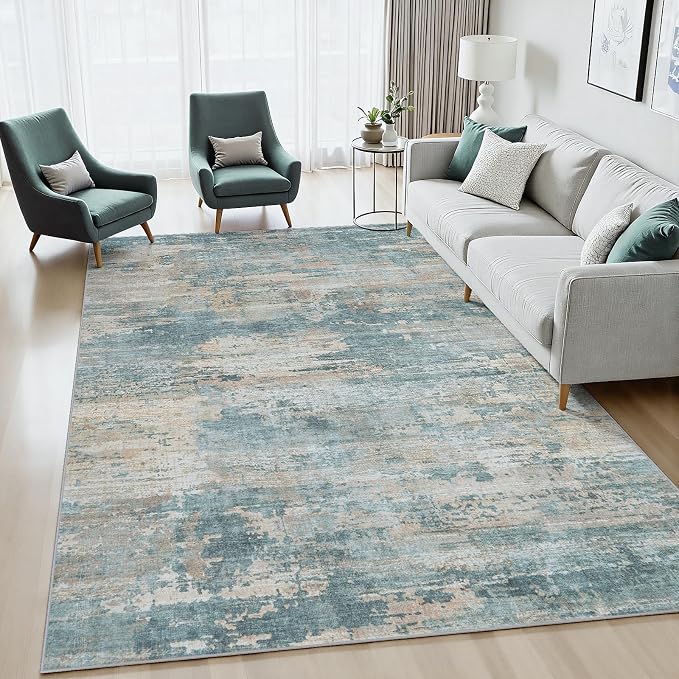 6x9 Area Rugs Living Room Rug Modern Abstract Neutral Washable Rugs Non Slip Soft Carpet Large Area Rug Low Pile Stain Resistant Non Shedding for Bedroom Nursery Dining Room Home Office Green