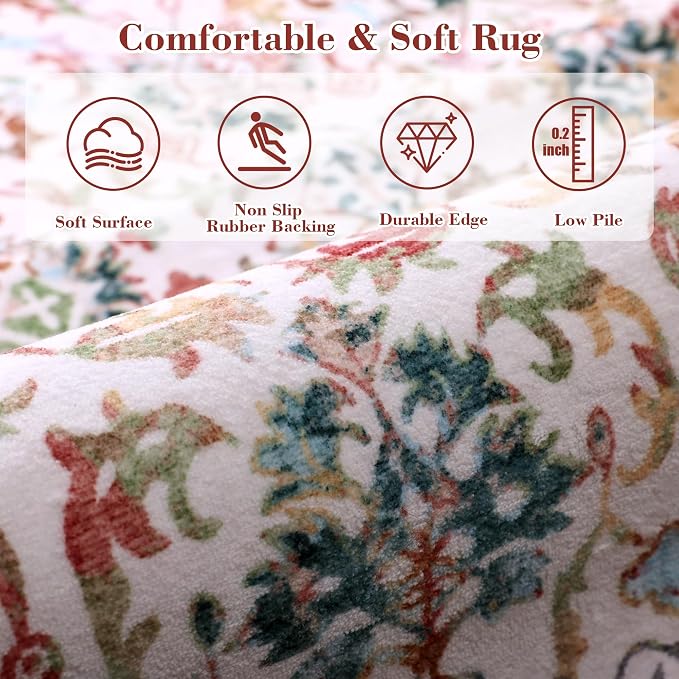 Colorful Area Rug 2x3 Entryway Rug for Bedroom Bathroom, Non-Slip Low-Pile Washable Boho Carpet Retro Accent Doormat for Laundry Room Hallway Kitchen 24x36 Inch