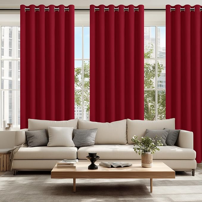 Hiasan Grommet Blackout Curtains for Bedroom, 70 x 84 Inches - Thermal Insulated & Light Blocking Window Drapes for Living Room/Dorm Room, Set of 2 Panels Sewn with Tiebacks, Christmas Red
