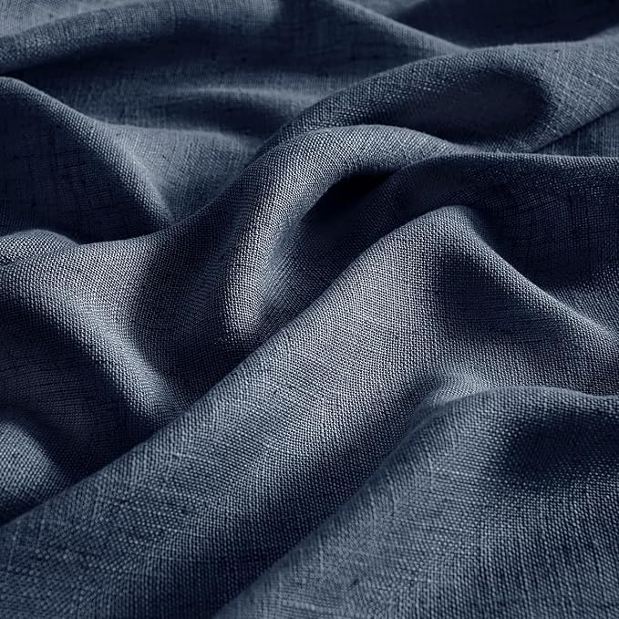 MIULEE Navy Blue Linen Curtains 84 Inch Length 2 Panels for Bedroom Living Room, Soft Thick Linen Textured Natural Window Drapes Semi Sheer Light Filtering Back Tab Rod Pocket Burlap Look Decor