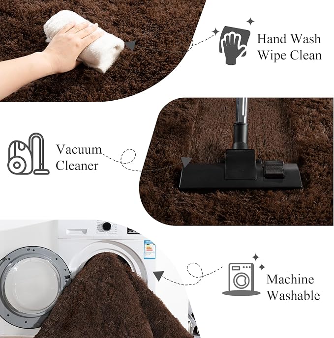 Large Area Rugs for Living Room Bedroom 6x9 Brown Fluffy Shag Rugs | Ultra Soft Shaggy Plush Fuzzy Modern Indoor Throw Floor Carpet for Kids Girls Boys Dorm Nursery Home Decor Aesthetic