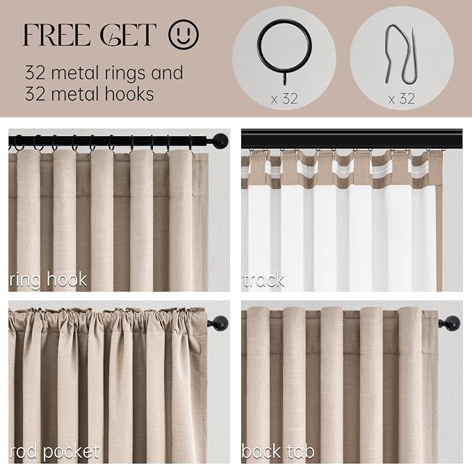 Natural Beige blackout curtains 84 inch Long 2 Panels 100% Blackout Linen Texture Curtain Window Drapes with Back Tab Rod Pocket Light Blocking Thermal Insulated Curtains for Bedroom Living Room
