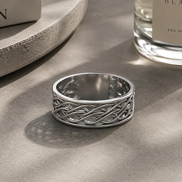 Endless Irish Celtic Knot Ring - 925 Sterling Silver - Eternity Love Viking Wedding Bands - Unisex Woven Braided Rope Thumb Rings - Norse Nordic Jewelry for Men Women