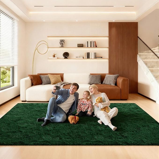 6x9 Area Rugs for Living Room, Large Fluffy Dark Green Rugs for Bedroom, Fuzzy Shag Soft Non-Slip Carpet for Kids Girls and Boys Nursery Dorm Indoor Room Home Decor (6ft X 9ft, Dark Green)
