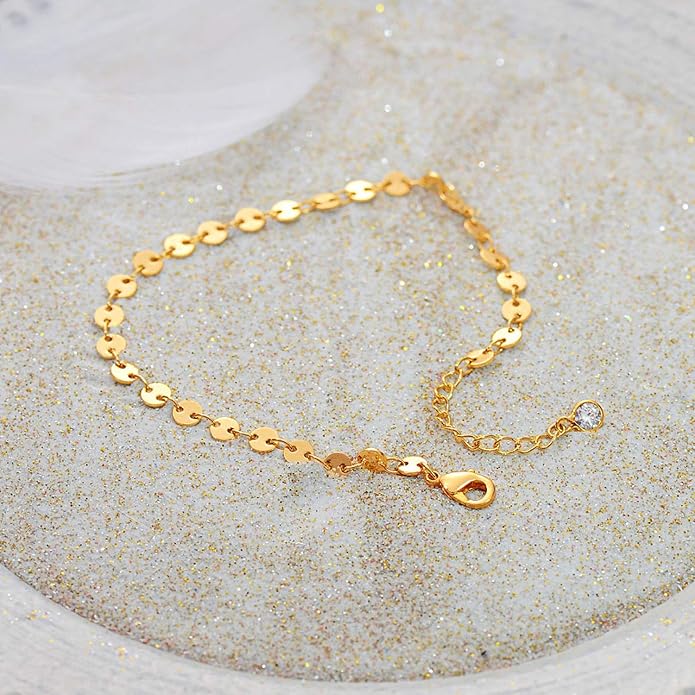 Dremmy Studios Gold Bracelet for Women 18K Gold Plated Dainty Paperclip Cubic Zirconia Disc Coin Star Cable Satellite Bead Pearl Simple Boho Minimalist Stacking Layered Link Jewelry Gift