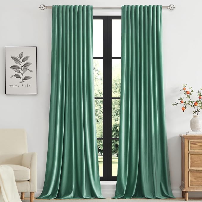 PRIMROSE Velvet Curtains 96 inch Long for Living Room,Set of 2 Panels Turquoise Aqua Blackout Rod Pocket Back Tab Window Treatment Room Darkening Heavy Decorative Curtains Drapes for Bedroom