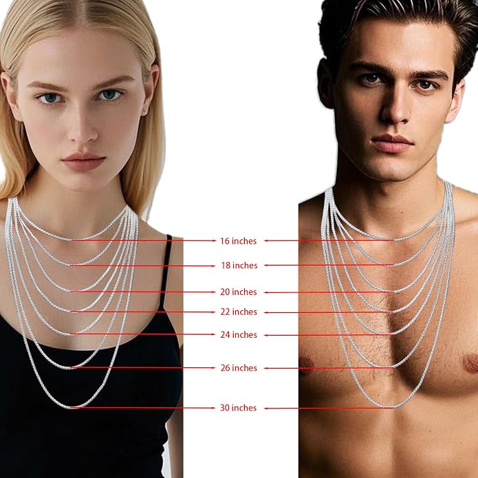 nometo Solid 925 Sterling Silver Box Chain Rope Chain Lobster Clasp Silver Chain for Men Silver Necklace Chain for Women 16/14/20/22/24/26/30 Inches
