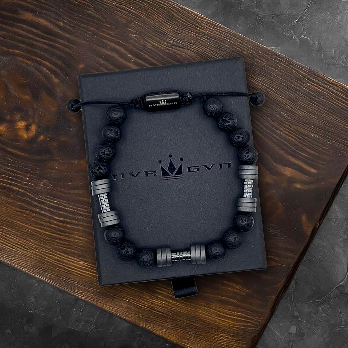 Mens Beaded Bracelet - Stone Jewelry, Black Onyx Hematite Bracelets, Mens Accessories, Adjustable