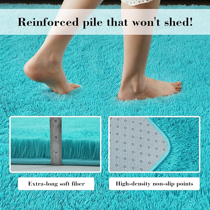 yongyangjuxin Teal Blue Rug Fluffy Rug, 10x14 Teal Area Rugs for Living Room, Soft Play Mat, Teal Rugs for Bedroom, Preppy Dorm, Plush Aesthetic