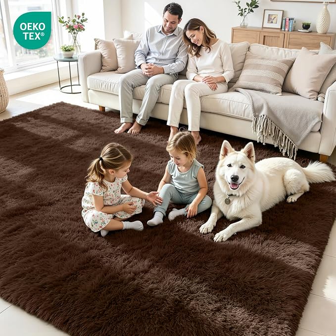 5x8 Area Rug for Living Room, Ultra Soft Fluffy Brown Rugs for Bedroom, Non Slip Large Shag Carpet, Fuzzy Plush Nursery Rug, Thick Washable Indoor Floor Carpets for Kids Office Dorm Home Decor