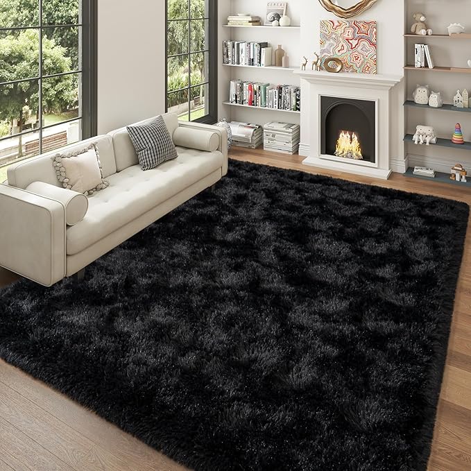 Dssimo Black Rug for Bedroom Living Room, 4x6 Soft Shaggy Area Rugs | Large Comfy Fluffy Upgrade Non-Slip Dorm Room Rugs for Guys Men Nursery Kids Room Home Decor, Indoor Floor Carpet