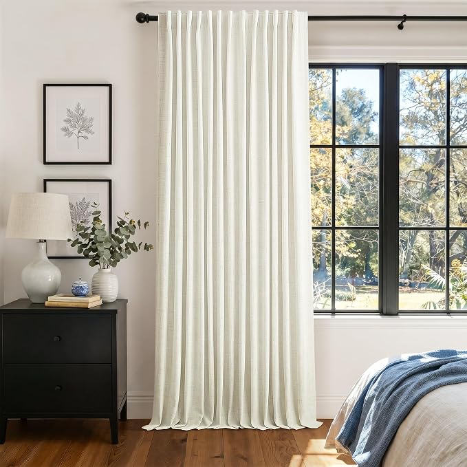 Extra Wide Curtain 108 Inches Long 100 Inch Wide Linen Blackout Curtain for Sliding Glass Door Thermal Insulated Privacy Drape for Living Room Cream Ivory White Back Tab Rod Pocket 1 Panel 100x108