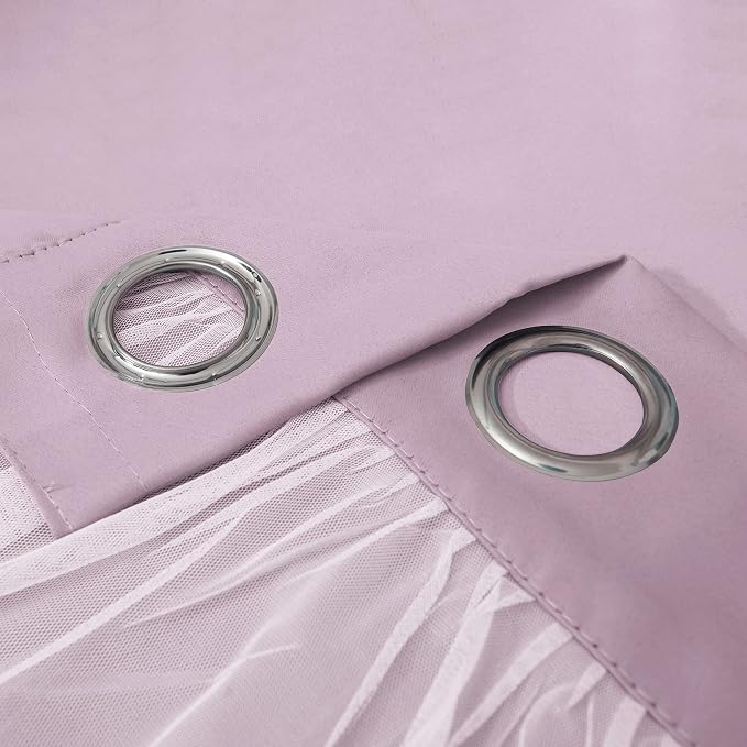 INLINAS Pale Pink Blackout Curtains with Sheer Overlay - Grommet Top Thermal and Noise Reduction Panels for Bedroom and Living Room Light Blocking and Energy Saving, 37 x 84 Inches, Set of 2