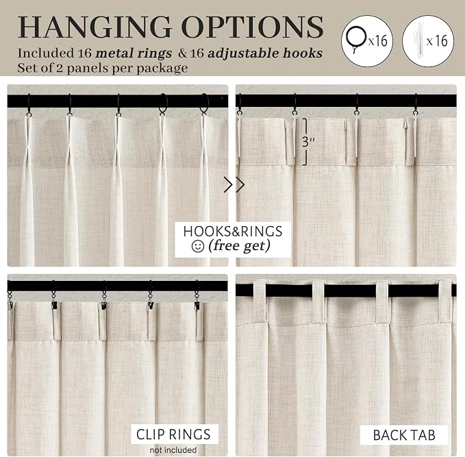 Extra Long Drapes 108 Inches Long 2 Panels for Living Room, Modern Thick Flax Pleat Memory Shape Light Filtering 9 ft Lush Decor Floor to Ceiling Sheer Curtains with Hook&Rings Ivory Cream 40"Wx108"L
