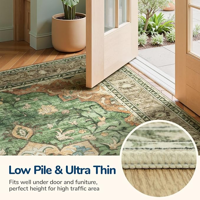 Lessymo Washable Area Rug for Living Room,9x12 Large Rugs with Non-Slip Backing,Soft Boho Carpets for Bedroom Dining Room Nursery Home Office,Light Orange