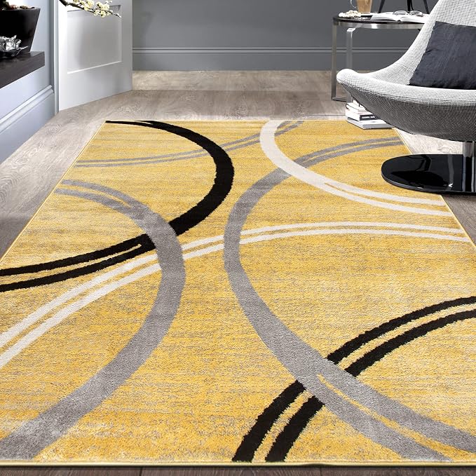 Rugshop Wavy Circles Jute Backing Living Room Area Rug Yellow 5'3" x 7'3"