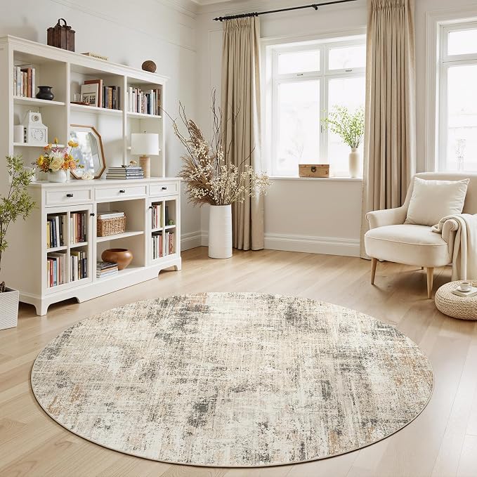 Lofus 8ft Area Rugs for Living Room, Gold Washable Area Rug with Non-Slip Backing,Soft Abstract Carpets for Bedroom Dining Room Home Office Indoor Nursery