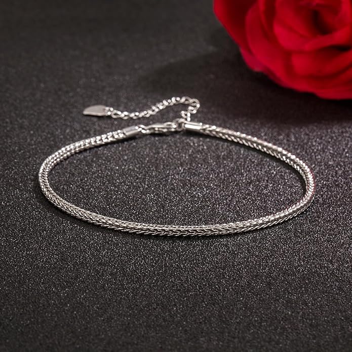 Dankadi Women 925 Sterling Silver Anklets Bracelet Men Simple Chopin/Box Chain/Twist Rope Chain Summer Beach Foot 24k Gold Plated Jewelry Gift