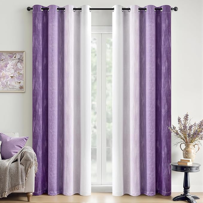 MIULEE Purple and Greyish White Ombre Blackout Curtains, Full Room Darkening Thermal Insulated 72 Inches Long Drapes for Bedroom/Living Room Grommet Window Treatments Modern 52Wx72L, Set of 2